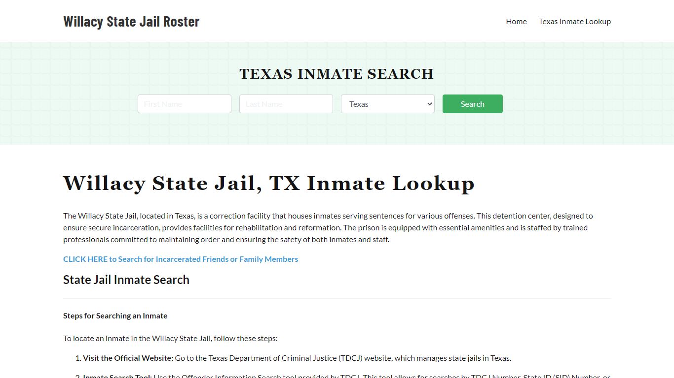 Willacy State Jail Inmate Search, Prison Roster
